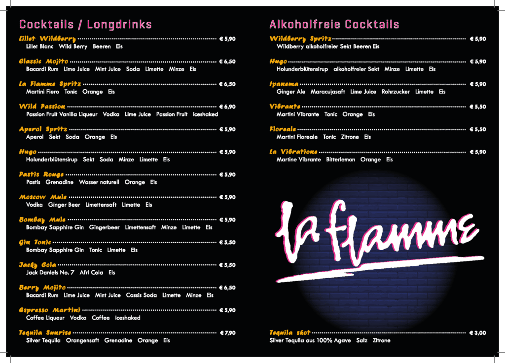 Cocktail Karte LaFlamme_Neuwied